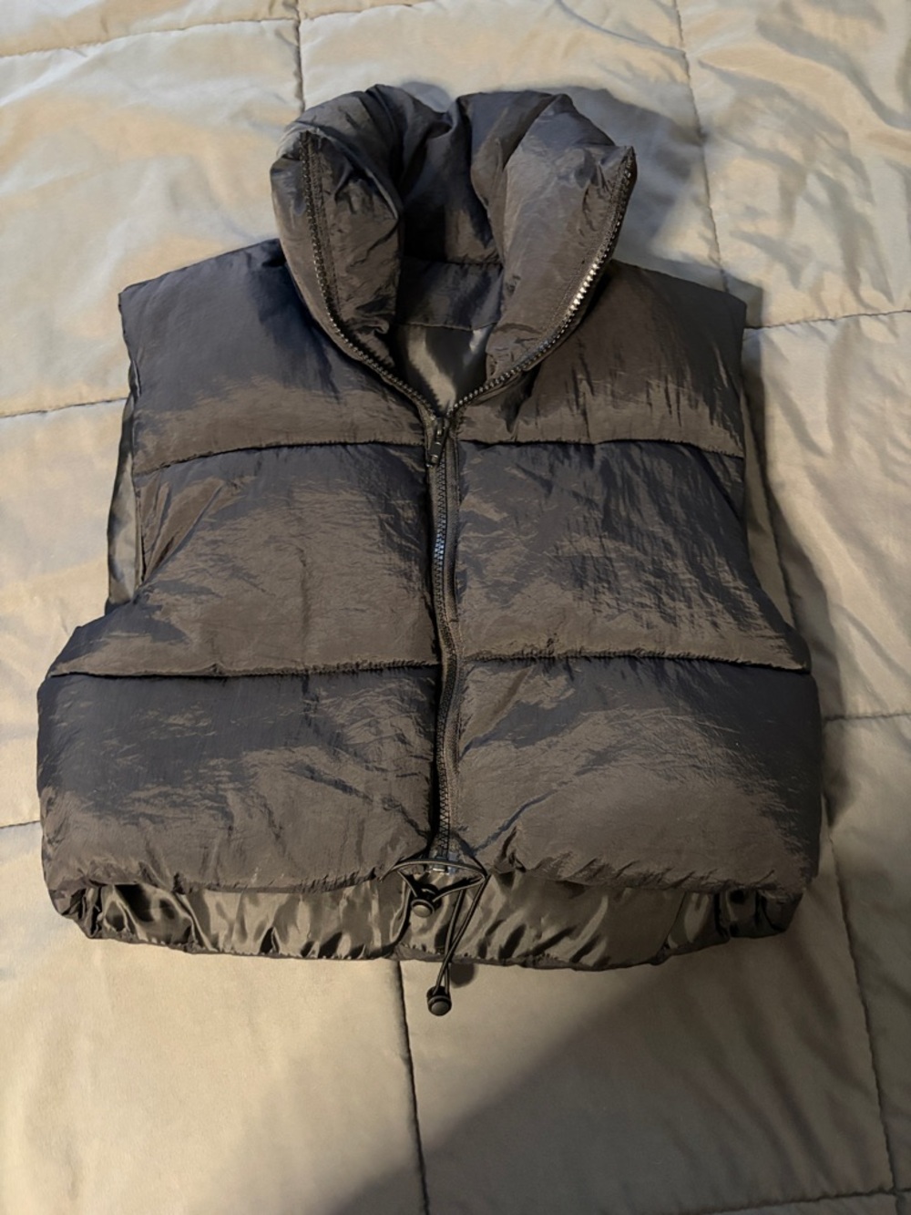 Black Cropped Puffer Vest with High Collar - Women's Lightweight Warmth